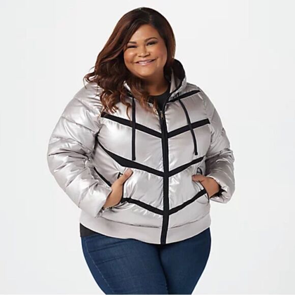 Zuda Quilted Pearlized Puffer Jacket with Hood - Picture 1 of 16
